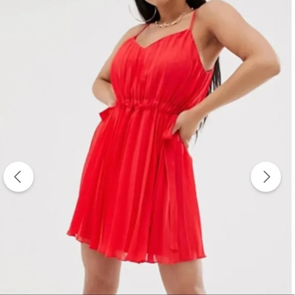 ASOS Pleated Dress Red Mini Valentines Sexy Date Summer Wedding Guest Easter - Picture 1 of 8